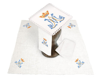 Linen Chalice Set with 3D Marian Embroidery - Chalice Linens with Eucharistic Motif