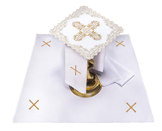 Chalice set with a cross motif and floral embroidery for priests