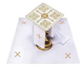 Chalice set with a cross motif and decorative embroidery for priests