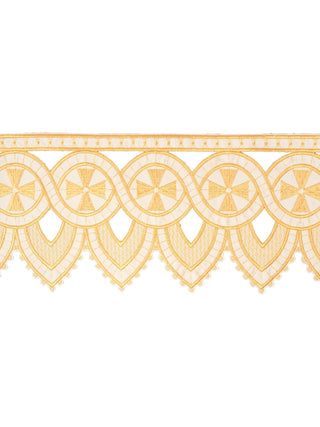 Embroidered lace for a tablecloth with a cross stitch in ecru color, stain-resistant