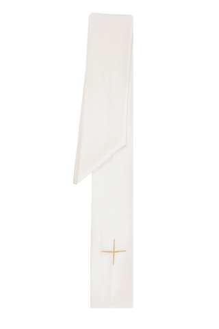 Cream liturgical chasuble with gold IHS embroidery and satin trim