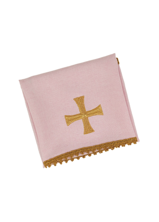 Pink veil for chalice with embroidered golden cross 50x50 cm