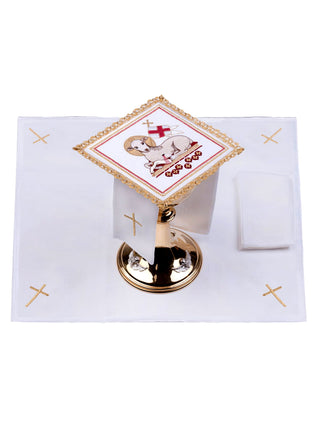 Linen chalice set with lamb motif and gold embroidery