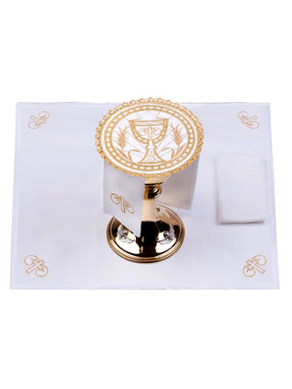 Linen chalice set with embroidered Chalice on a round pall