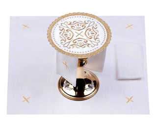 Linen chalice set with a cross motif and rich embroidery