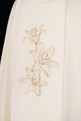 Marian Liturgical Chasuble with Embroidered Lilies and Coat of Arms