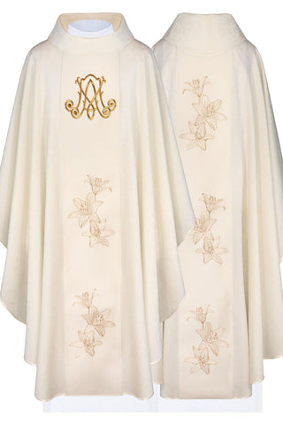 Marian Liturgical Chasuble with Embroidered Lilies and Coat of Arms