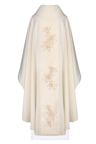 Marian Liturgical Chasuble with Embroidered Lilies and Coat of Arms