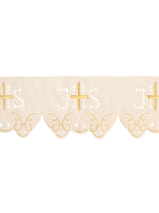 Altar cloth fabric with front embroidery IHS Cross ecru, stain-resistant