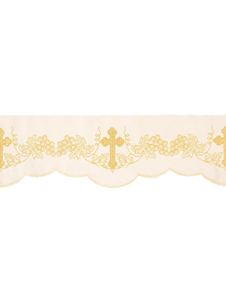 Ecru altar cloth fabric with Cross and Grapes embroidery, stain-resistant