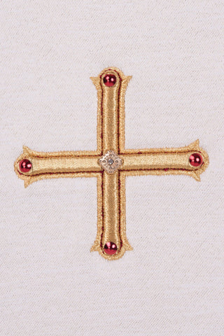 Embroidered mitre with a cross motif adorned with stones