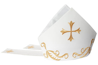 Embroidered mitre with a golden cross - high quality, available on order