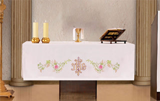 Altar cloth with IHS or Marian embroidery, stain-resistant, polyester, custom-made