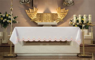 Altar cloth with embroidery of the Cross and Flames of the Holy Spirit