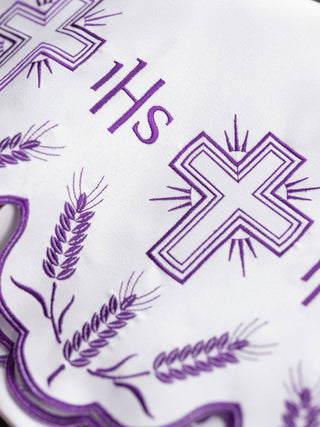 Altar cloth with embroidered crosses and the IHS symbol, stain-resistant, made in Poland