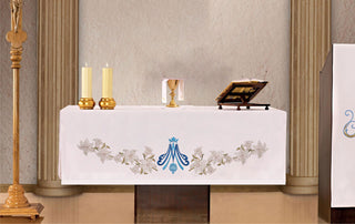 Altar Cloth with Blue Marian Embroidery Stain-Resistant