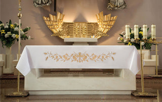 Altar Cloth with Embroidery of Cross and Ears of Wheat - Stain Resistant, Made in Poland