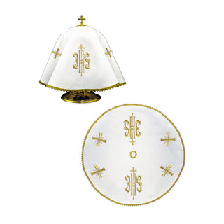 Round veil for the ciborium with IHS embroidery and gold lace