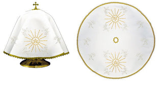 Round veil for a ciborium with IHS embroidery and gold lace, 53 cm