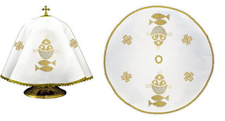 Round veil for a ciborium with a gold fish motif, diameter 53 cm, made in Poland