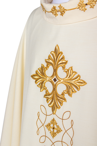 Chasuble with embroidery and stones, turtleneck collar, limited edition