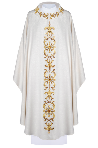 Liturgical chasuble with Eucharistic embroidery and decorative stones