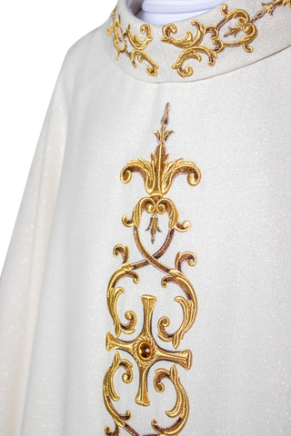 Liturgical chasuble with Eucharistic embroidery and decorative stones