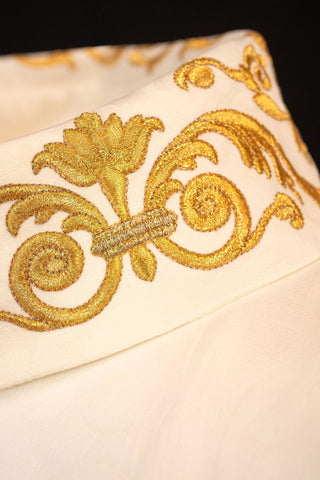 Ecru chasuble with IHS embroidery and gold details