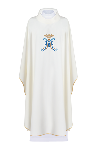 Marian Chasuble Embroidered in Ecru with Gold Trim and Emblem