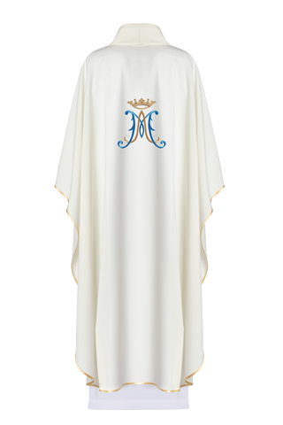 Marian Chasuble Embroidered in Ecru with Gold Trim and Emblem