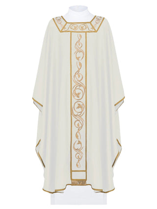 Liturgical chasuble embroidered with a floral motif and gold embellishments