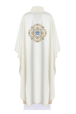 Marian Chasuble Embroidered in Ecru with Gold Trim and Marian Emblem