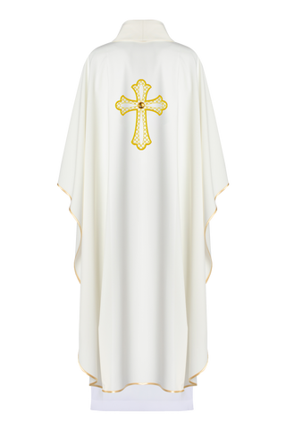 Embroidered chasuble with a cross symbol in ecru color