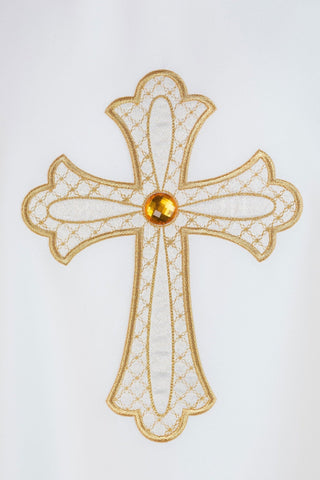 Embroidered chasuble with a cross symbol in ecru color