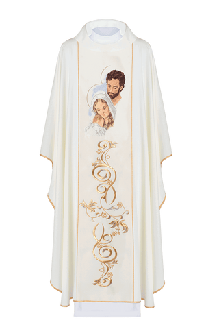 Festive chasuble with an image of the Holy Family and gold thread