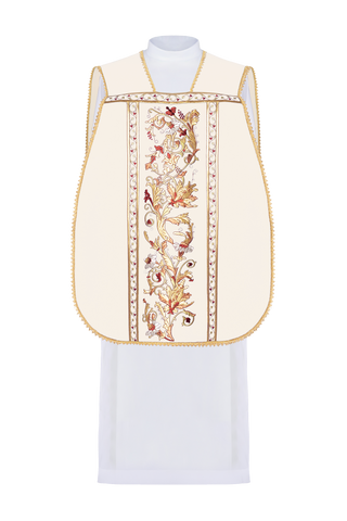 Roman chasuble embroidered with the IHS motif and gold-satin trimming