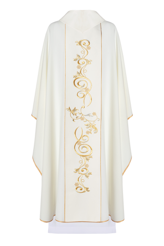 Ecru Wedding Chasuble with Embroidered Rings and Gold-Satin Trim