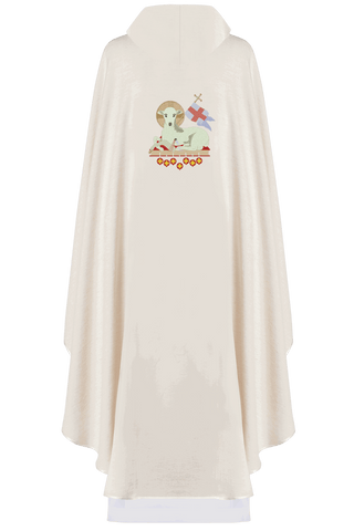 Easter chasuble made of natural fabric with an embroidered Lamb of God