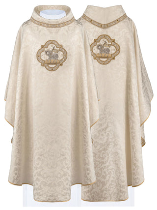 Easter Chasuble with Embroidery of the Lamb of God in Ecru Color