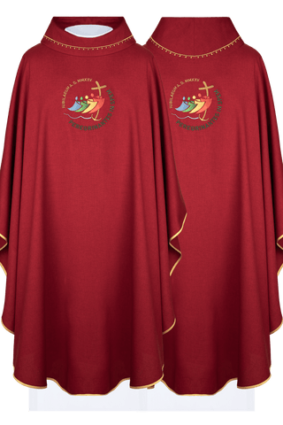 Jubilee Chasuble Rome 2025 with Embroidery and Red Trim on the Collar