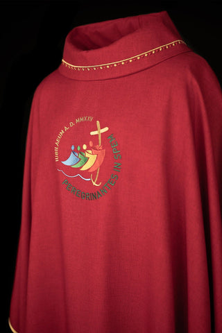 Jubilee Chasuble Rome 2025 with Embroidery and Red Trim on the Collar