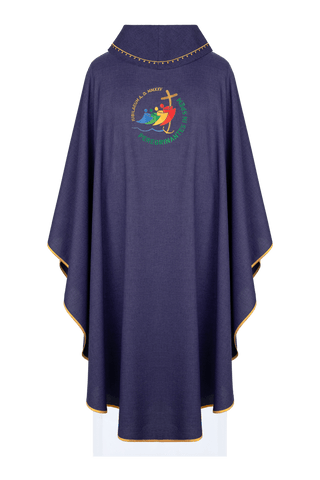 Jubilee Chasuble Rome 2025 with Embroidery and Purple Trim on the Collar