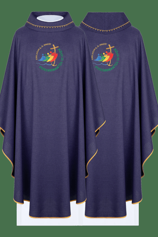 Jubilee Chasuble Rome 2025 with Embroidery and Purple Trim on the Collar