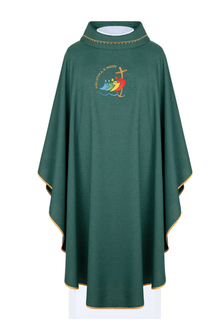 Jubilee Chasuble Rome 2025 with Embroidery and Green Trim on the Collar