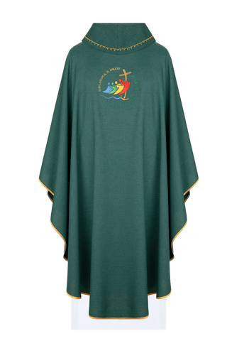 Jubilee Chasuble Rome 2025 with Embroidery and Green Trim on the Collar