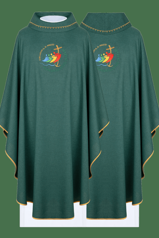 Jubilee Chasuble Rome 2025 with Embroidery and Green Trim on the Collar