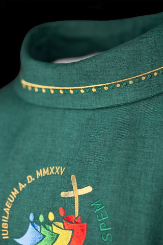 Jubilee Chasuble Rome 2025 with Embroidery and Green Trim on the Collar