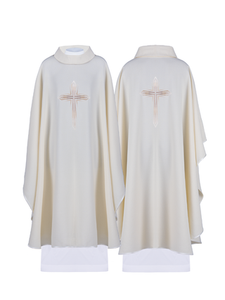 Liturgical chasuble with cross embroidery and silver trimming