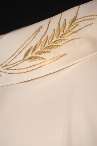 Ecru liturgical chasuble with an embroidered cross and wheat motifs