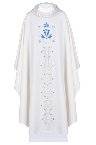 Marian Chasuble with Embroidered Band and Gold Trim